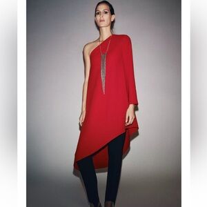 ZW ZARA COLLECTION asymmetrical red one shoulder dress M